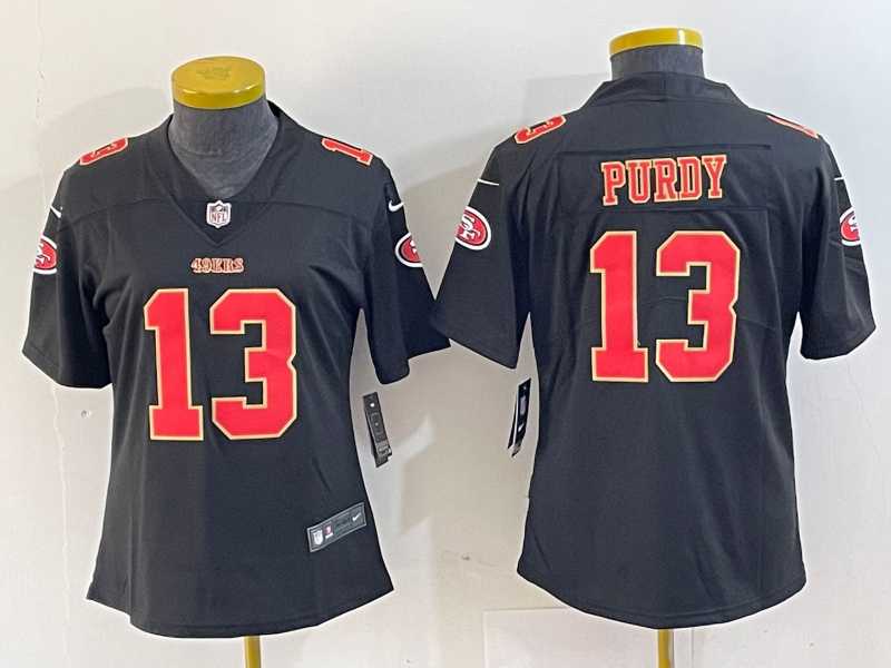 Women%27s San Francisco 49ers #13 Brock Purdy Black Red Fashion Vapor Limited Stitched Jersey->san francisco 49ers->NFL Jersey